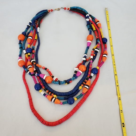 Colorful Wooden Bead Necklace multicolor bright - boho artsy - Picture 2 of 5